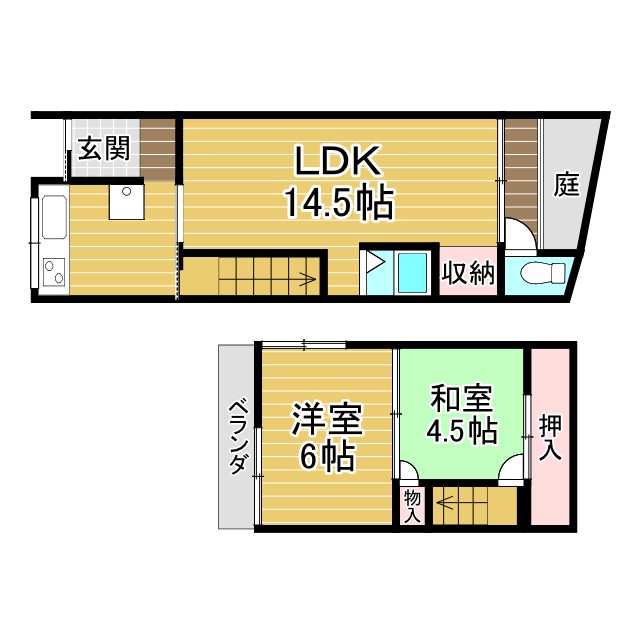 大庄北テラスハウス 1|尼崎市大庄北(JR東海道本線(近畿)立花駅)のテラスハウス間取 大庄北テラスハウス 1|尼崎市大庄北(JR東海道本線(近畿)立花駅)のテラスハウス間取