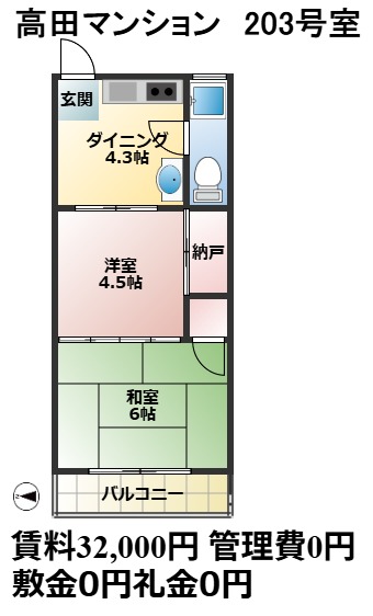 高田マンション 203|神戸市長田区長田天神町(神戸電鉄有馬線長田駅)のアパート間取 高田マンション 203|神戸市長田区長田天神町(神戸電鉄有馬線長田駅)のアパート間取
