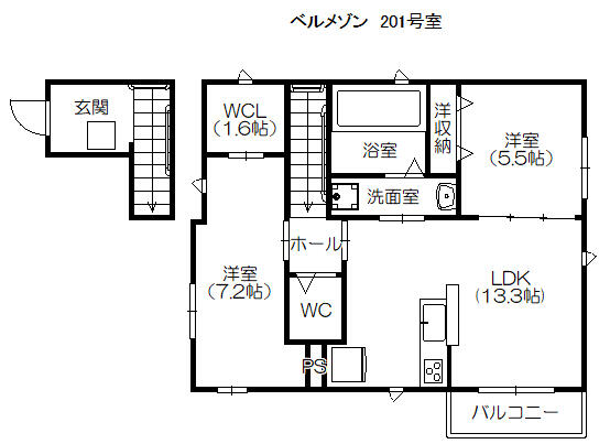 ベルメゾン 2F|神戸市長田区宮川町(神戸高速線高速長田駅)のマンション間取 ベルメゾン 2F|神戸市長田区宮川町(神戸高速線高速長田駅)のマンション間取
